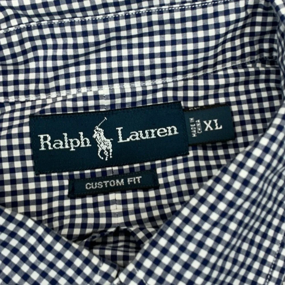 Polo Ralph Lauren Shirt Mens XL Navy Gingham Custom Fit Button Down Preppy